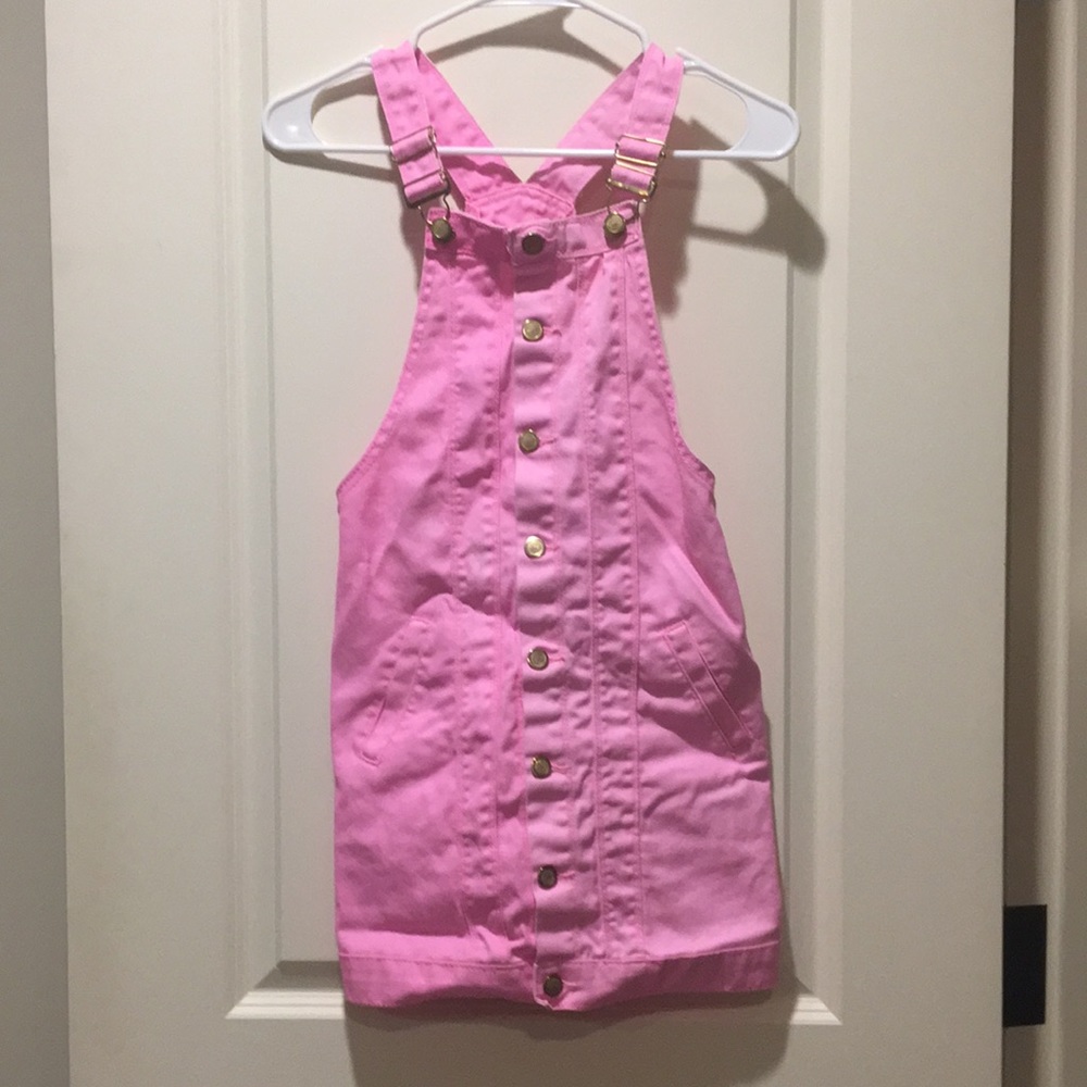 Girls overalls denim dress button down adjustable straps size 12 pink